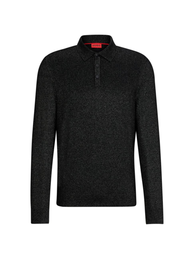 Hugo Boss Relaxed-fit Sparkle-effect Polo Sweater In Black