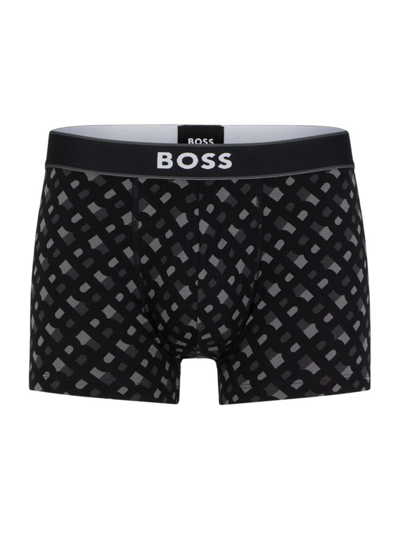 Hugo Boss Stretch-cotton Trunks With Signature Logo Waistband In Black