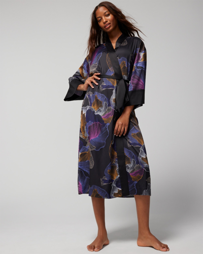 Soma Women's Satin Long Robe In Midnight Breeze Black Size Small/medium |