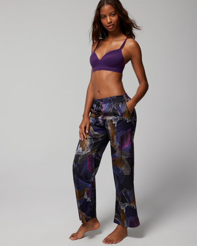 Soma Women's Satin Wide-leg Pajama Pants In Midnight Breeze Black Size Large |