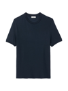 Sandro Mens Bleus Silvio Round-neck Relaxed-fit Woven T-shirt In Navy Blue