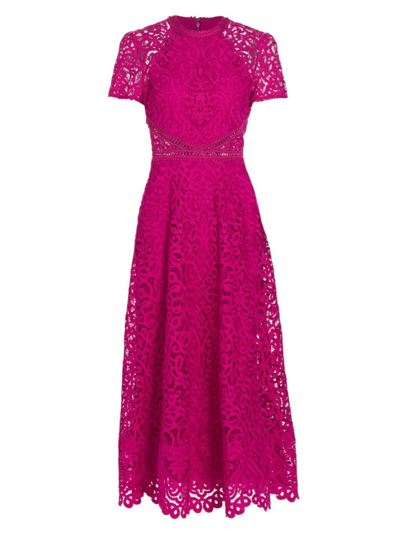 ml Monique Lhuillier Lace Midi Dress In Fuchsia