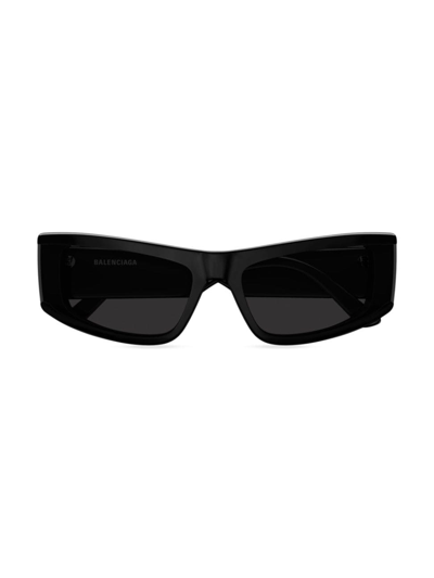 Balenciaga Men's Bb0301sm Acetate Rectangle Sunglasses In Shiny Solid Black