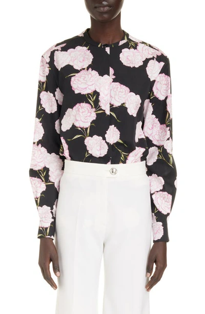 Giambattista Valli Floral-print Collarless Shirt In Black/ Rose