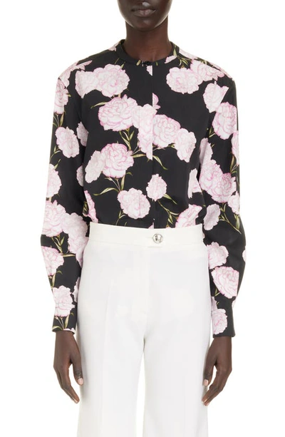 Giambattista Valli Floral-print Collarless Shirt In Black