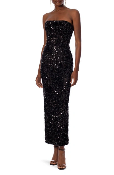 Helsi Leslie Sequin Strapless Gown In Black