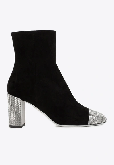 René Caovilla 80 Crystal-embellished Suede Boots In Black