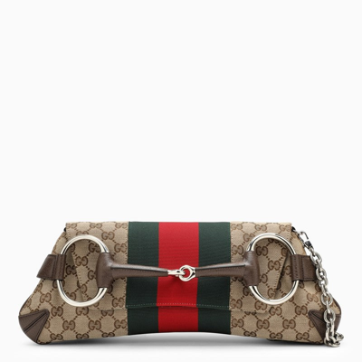 Gucci Horsebit Chain Medium Gg Canvas Shoulder Bag In Cream