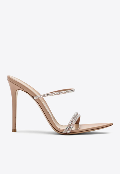 Gianvito Rossi Double-strap 70 Suede Crystal-embellished Mules In Pink