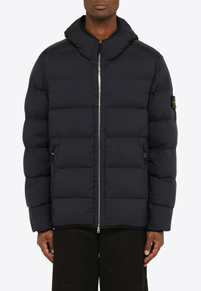 Stone Island Compass-patch Padded Down Jacket In Blue