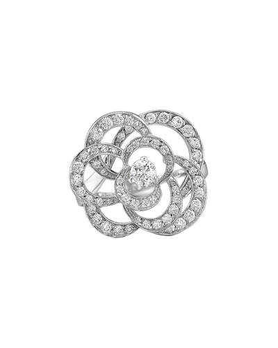 Pre-owned Chanel 18k 0.60 Ct. Tw. Diamond Fil De Camellia Cocktail Ring (authentic )