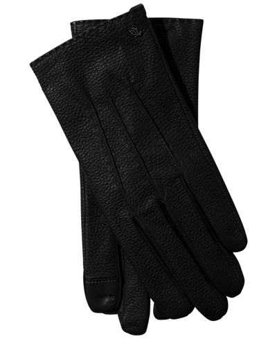 Ralph Lauren Pebble Textured Leather Gloves In Black