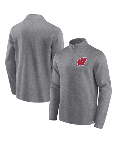 Fanatics Men's  Heather Gray Distressed Wisconsin Badgers Vintage-like Fleece Quarter-zip Jacket