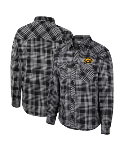 Colosseum Men's  X Wrangler Black Iowa Hawkeyes Plaid Western Long Sleeve Full-snap Shirt In Navy