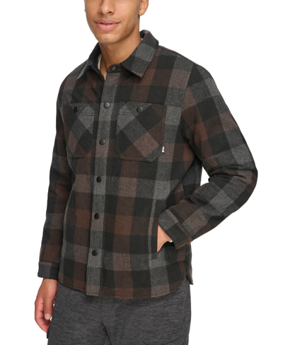 Bass Outdoor Men's Mission Field Sherpa Lined Shirt Jacket In Grey,brown Plaid
