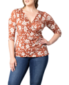 Kiyonna Faux Wrap Top In Spiced Petals