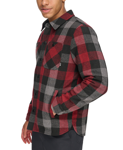 Bass Outdoor Men's Mission Field Sherpa Lined Shirt Jacket In Red,grey Plaid