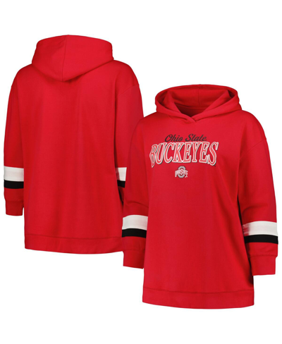 Profile Women's  Scarlet Ohio State Buckeyes Plus Size Badge Bridge Stripe Pullover Hoodie