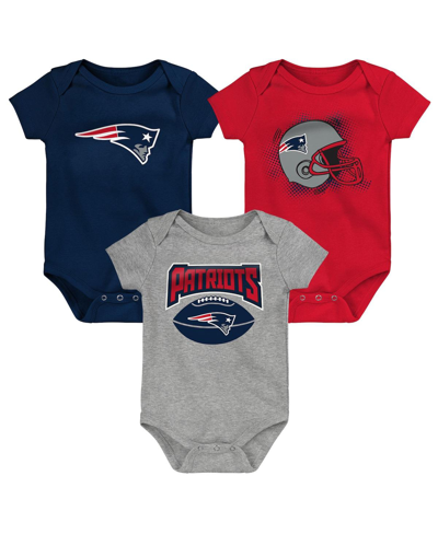 OUTERSTUFF INFANT BOYS AND GIRLS NAVY, RED, HEATHERED GRAY NEW ENGLAND PATRIOTS 3-PACK GAME ON BODYSUIT SET