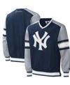 STARTER MEN'S STARTER NAVY NEW YORK YANKEES YARDLINE V-NECK PULLOVER WINDBREAKER