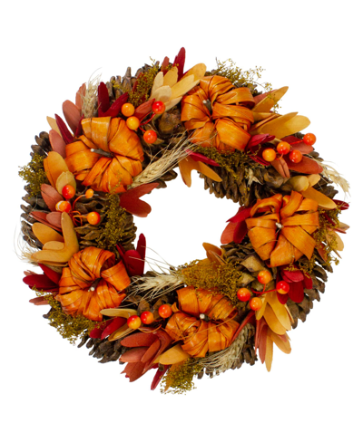 Northlight Pumpkins And Berries Autumn Harvest Wreath Unlit, 13" In Orange