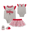 OUTERSTUFF GIRLS NEWBORN HEATHER GRAY GEORGIA BULLDOGS ALL DOLLED UP BODYSUIT, SKIRT AND BOOTIE SET