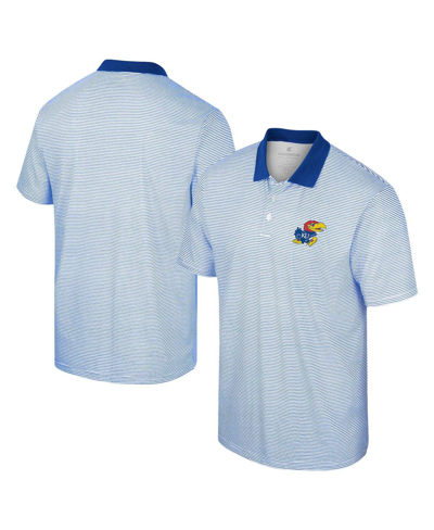 Colosseum Men's  White, Royal Kansas Jayhawks Print Stripe Polo Shirt In White,royal