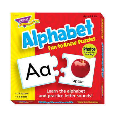 Trend Enterprises Fun-to-know 52 Piece Puzzles Alphabet Game Set, 3" X 6" In Multi