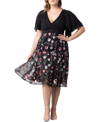 Kiyonna Lillian Embroidered Flutter Sleeve Cocktail Dress In Bordeaux Blooms