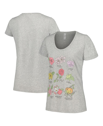 Mad Engine Women's  Heather Gray Disney Princess Flowers Scoop Neck T-shirt