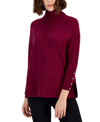 Anne Klein Button Cuff Mock Neck Sweater In Chianti