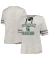 Profile Women's  Heather Gray Distressed Michigan State Spartans Plus Size Striped Lace-up T-shirt In Heather Gray