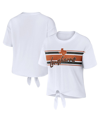 WEAR BY ERIN ANDREWS WOMEN'S WEAR BY ERIN ANDREWS WHITE TEXAS LONGHORNS STRIPED FRONT KNOT CROPPED T-SHIRT