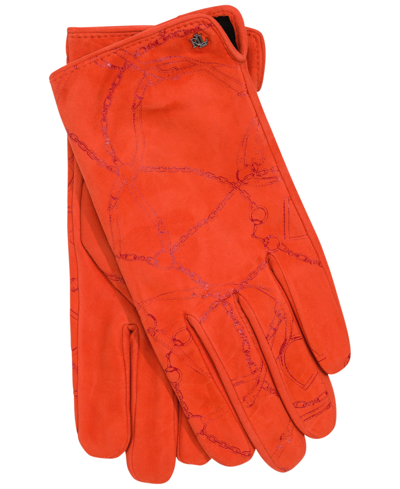 Lauren Ralph Lauren Printed Suede Belting Gloves In Orange
