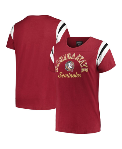 Profile Women's  Garnet Florida State Seminoles Plus Size Striped Tailgate Crew Neck T-shirt