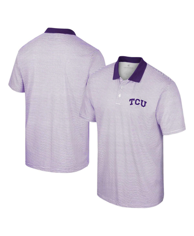 COLOSSEUM MEN'S COLOSSEUM WHITE, PURPLE ECU PIRATES PRINT STRIPE POLO SHIRT