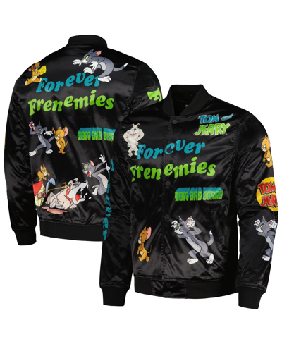 Freeze Max Men's  Black Tom And Jerry Graphic Satin Full-snap Jacket