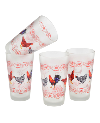 Culver French Country Chicken Pint Glass 16-oz Set Of 4 In Red,brown,blue