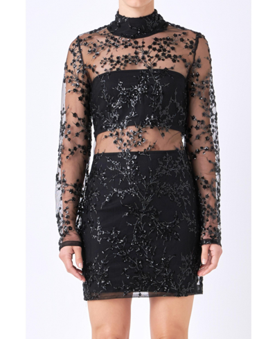 Endless Rose Women's Sequins Embroidered Mini Dress In Black