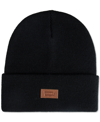 Levi's All Season Comfy Leather Logo Patch Hero Beanie In Black,tan