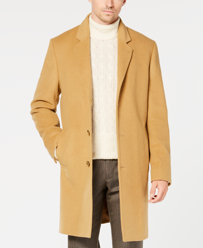 Michael Kors Men's Classic Fit Luxury Wool Cashmere Blend Overcoats In Brown Herringbone