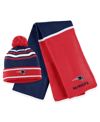 WEAR BY ERIN ANDREWS WOMEN'S WEAR BY ERIN ANDREWS RED NEW ENGLAND PATRIOTS COLORBLOCK CUFFED KNIT HAT WITH POM AND SCARF 
