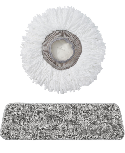 True & Tidy 1 Piece Round Mop Pad And 1 Piece Flat Mop Pad Replacement Set For Spray-360 Clean Everywhere Spray  In Gray