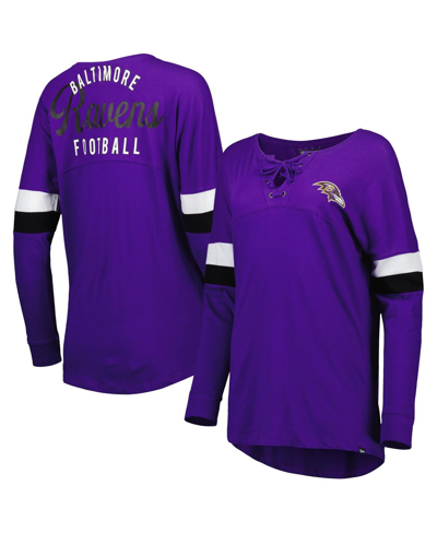 New Era Women's  Purple Baltimore Ravens Plus Size Athletic Varsity Lace-up V-neck Long Sleeve T-shir