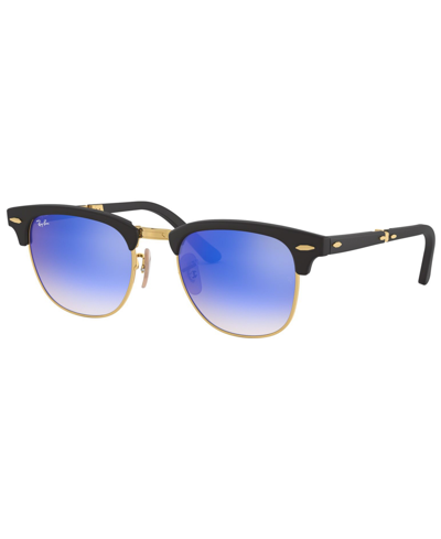 Ray Ban Sunglasses, Rb2176 Clubmaster Folding Flash Lenses Gradient In Black Matte,blue Mirror