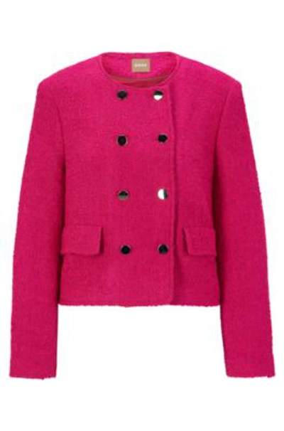 Hugo Boss Slim-fit Tweed Jacket With Double-breasted Closure In Pink