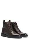 Hugo Boss Lace-up Half Boots In Grained Leather With Zip In Dark Brown