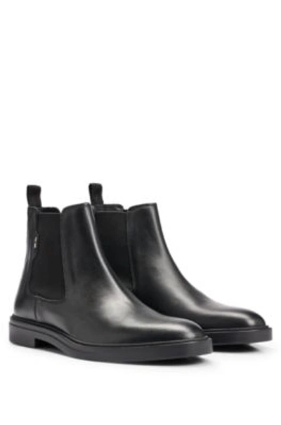 Hugo Boss Leather Chelsea Boots With Signature-stripe Detail In Black