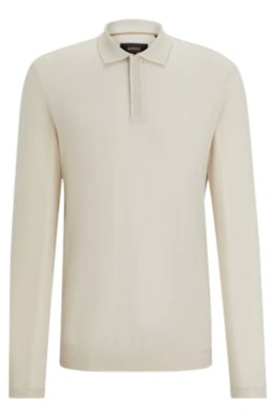 Hugo Boss Regular-fit Polo Shirt In Cotton And Cashmere In Light Beige