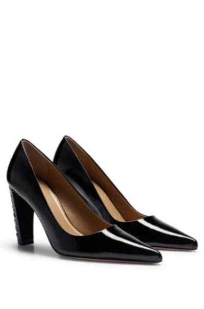 Hugo Boss Leather Pumps With Monogram-patterned Heels In Black